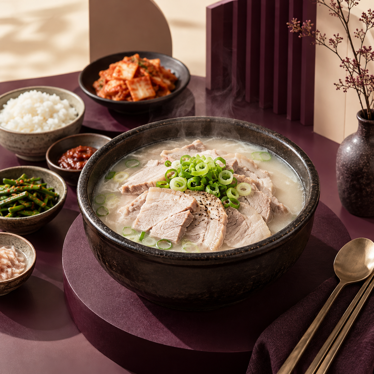 AI-generated illustration for Busan Haeundae: Top 3 Dwaeji Gukbap (Pork Soup with Rice) Restaurants; not the actual featured restaurants