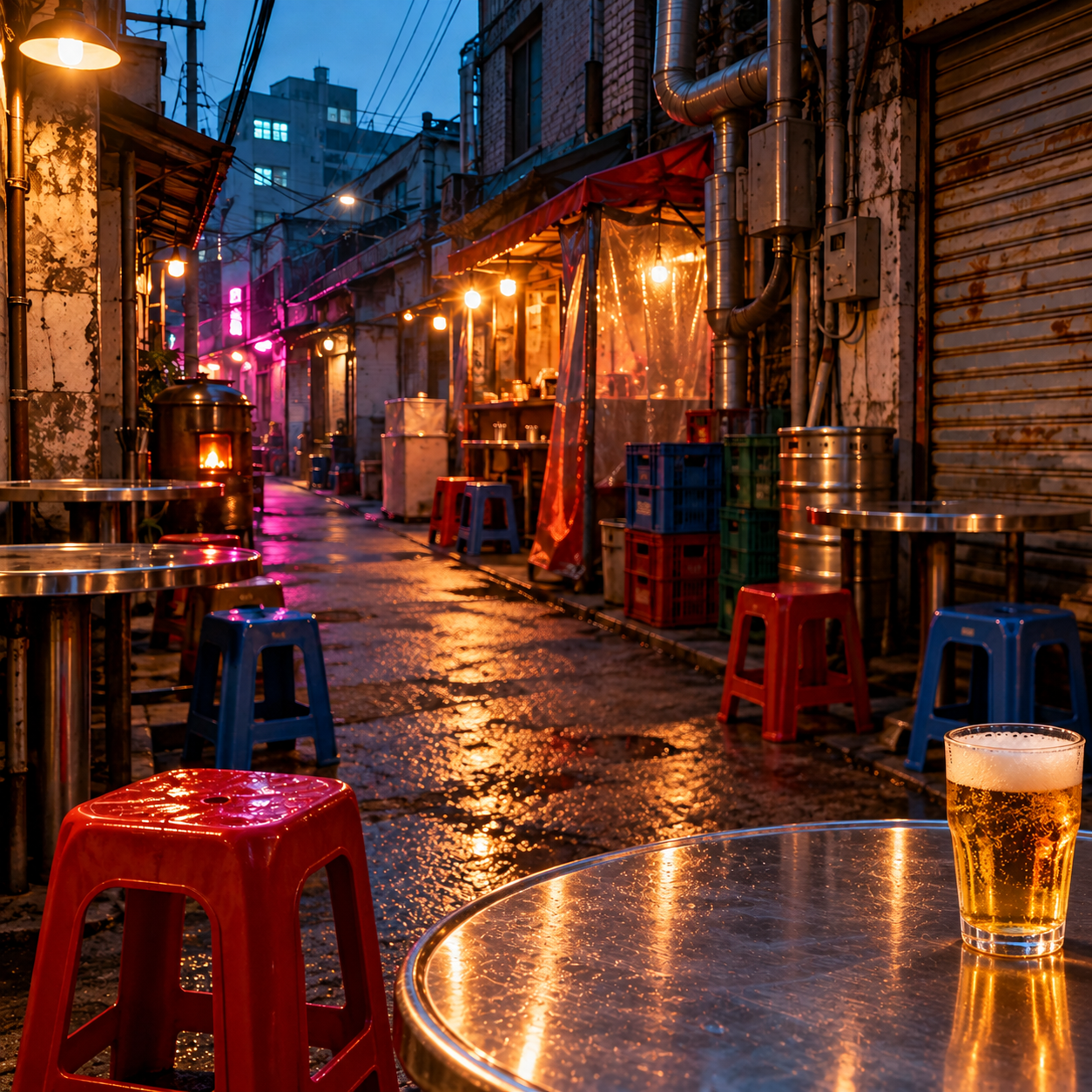 AI-generated Euljiro, Seoul nightlife atmosphere