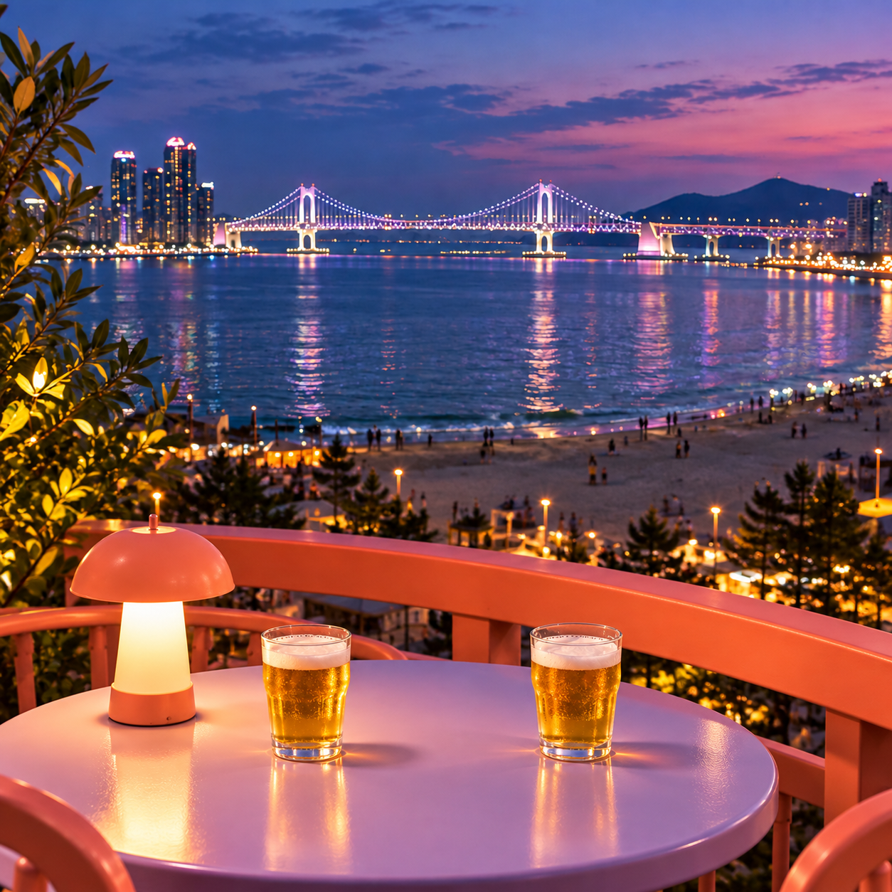 AI-generated Gwangalli, Busan nightlife atmosphere